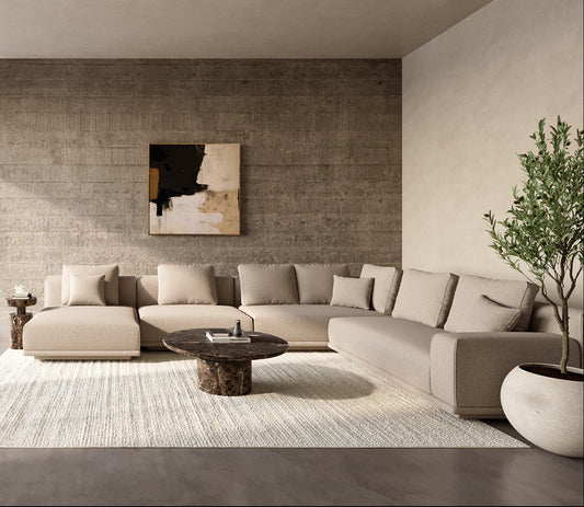 Sectional Sofa in Beige with L-Shaped Design