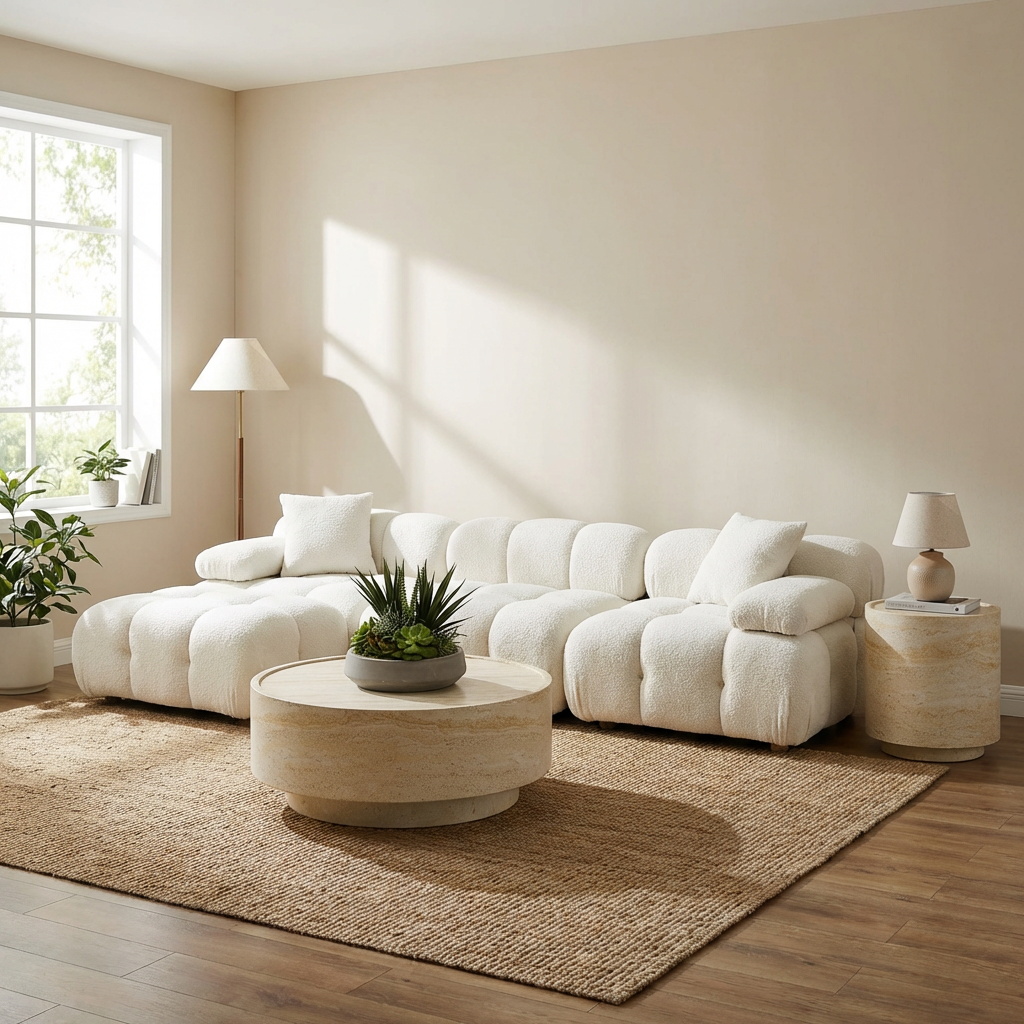 Side Table with Travertine Top and Sleek Design
