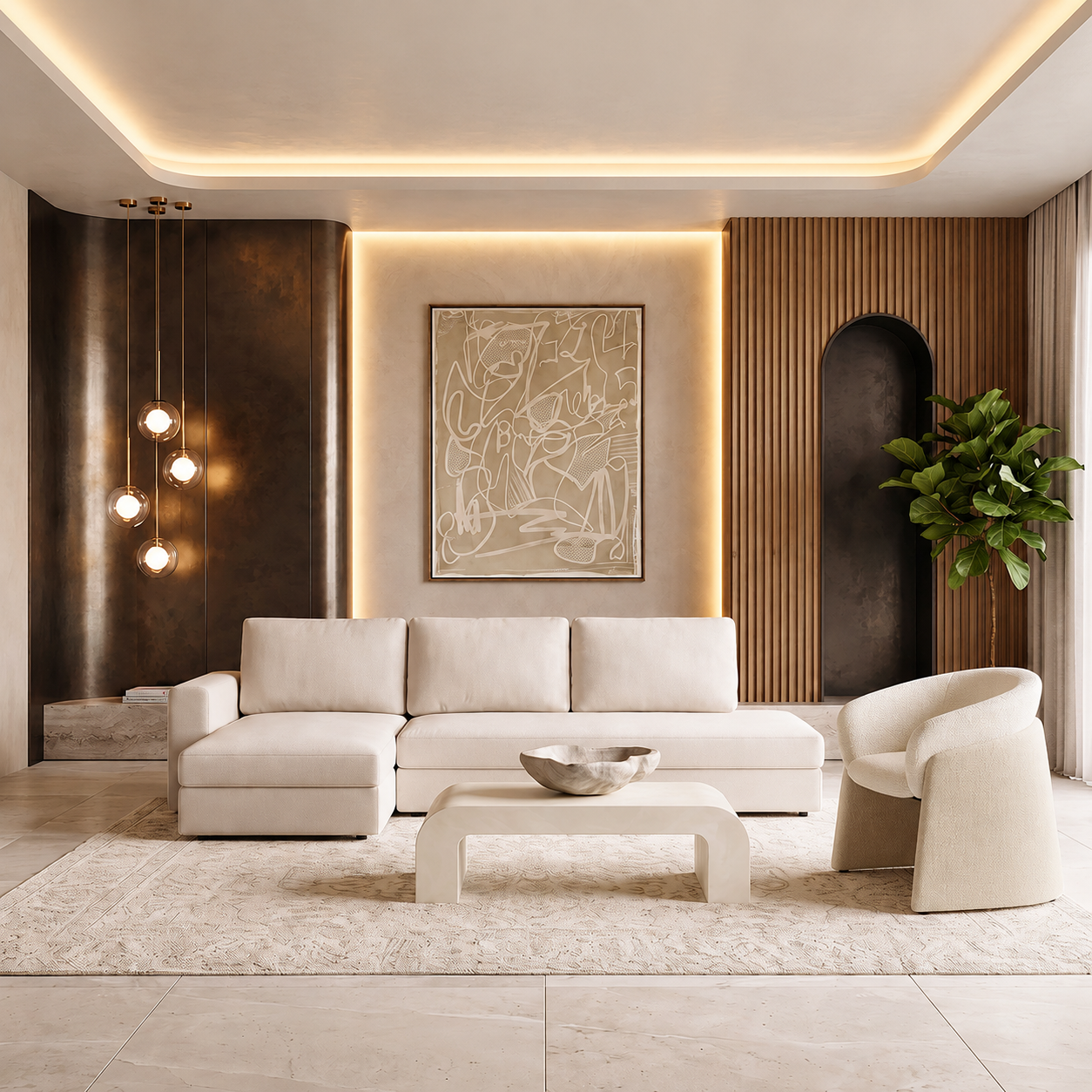 Sectional Sofa Bed in Beige with L-Shaped Design