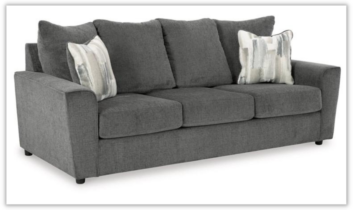 Gray Fabric 3-Seater Sofa with Slope Arm Design
