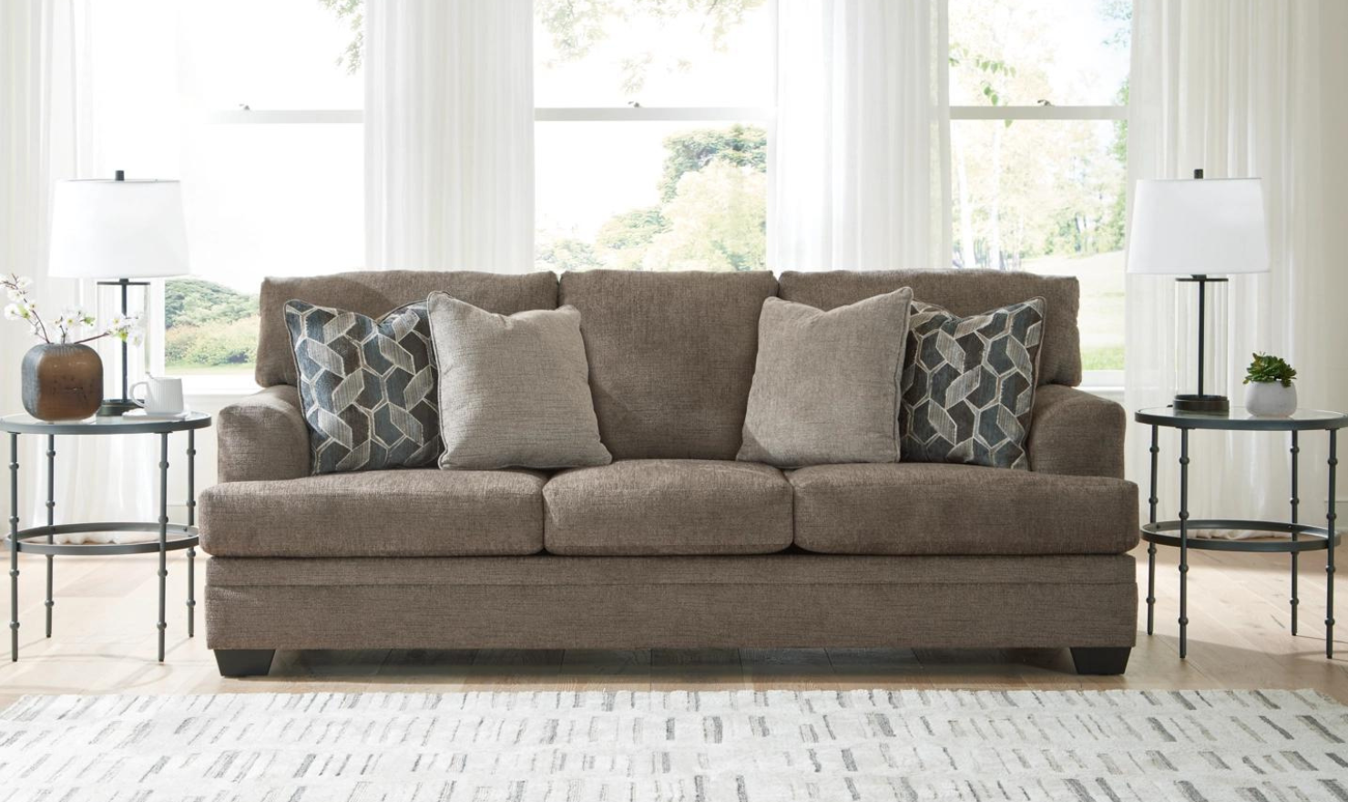 Fabric 3 Seater Sofa with Pillows and Stonemeade Design