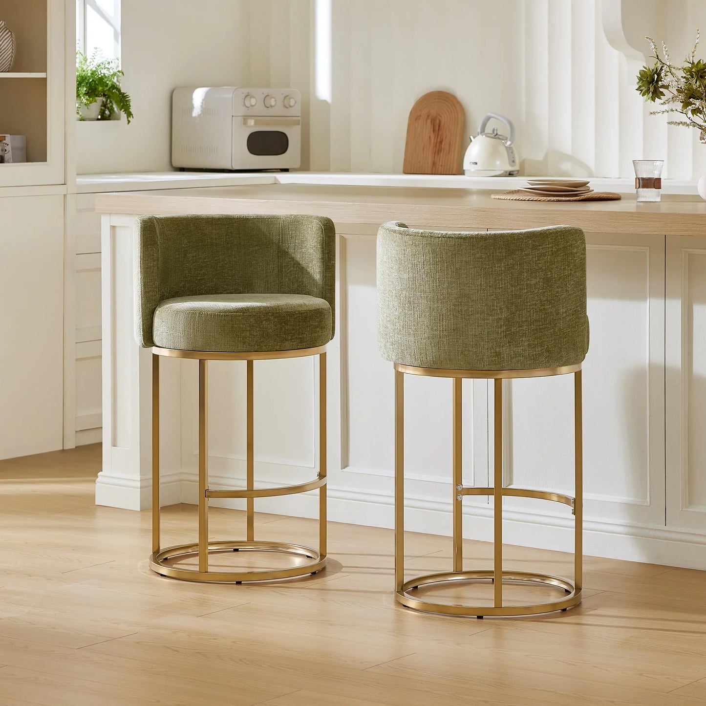 Chenille Swivel Counter Stool Set in Modern Design