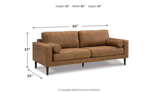 2-Seater Caramel Leather Sofa with Track Arms