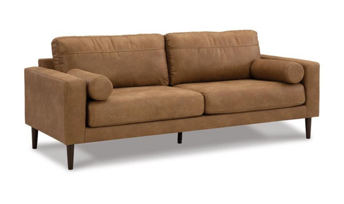 2-Seater Caramel Leather Sofa with Track Arms