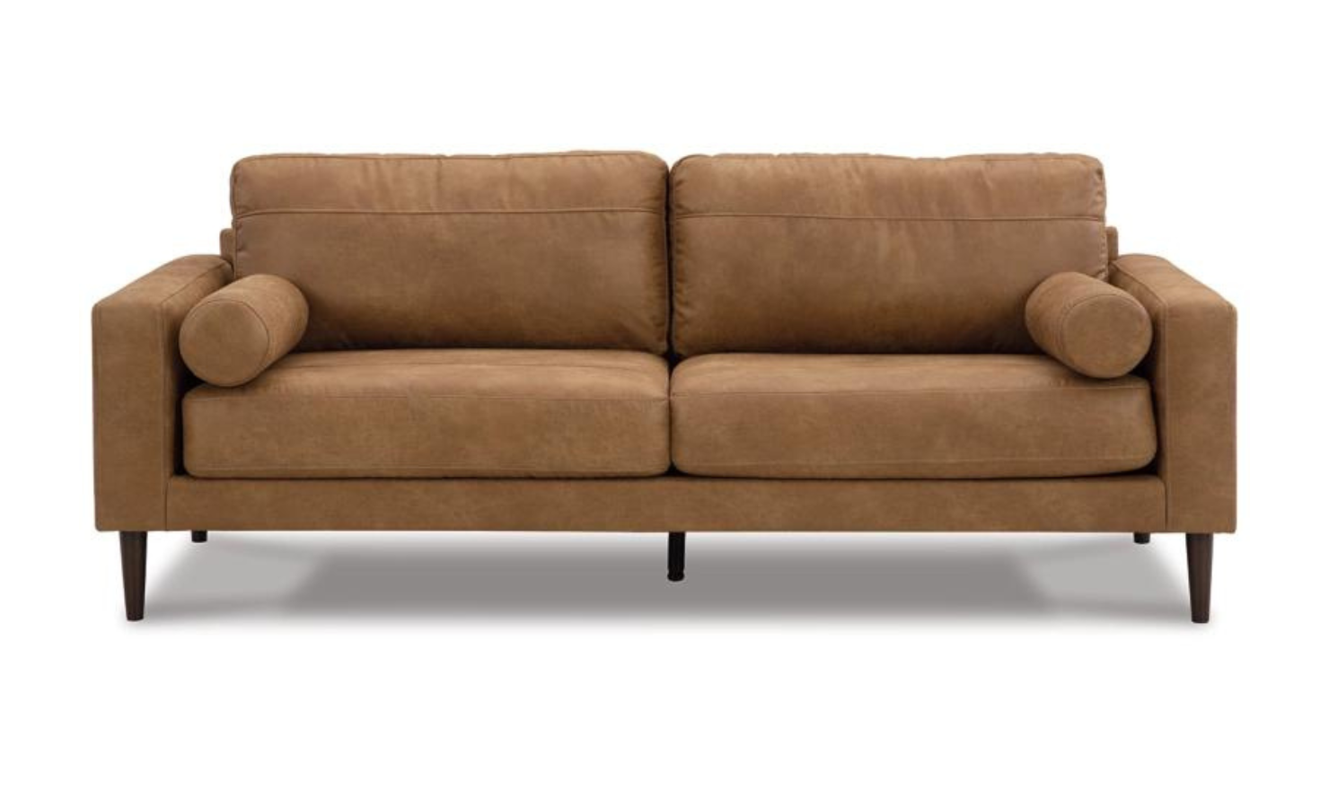 2-Seater Caramel Leather Sofa with Track Arms