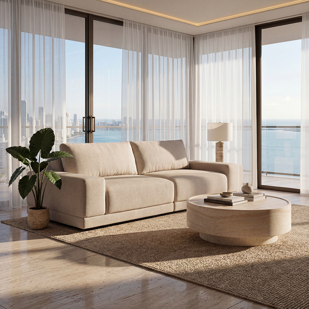 Torino 2-Piece Sofa in Soft Beige Fabric