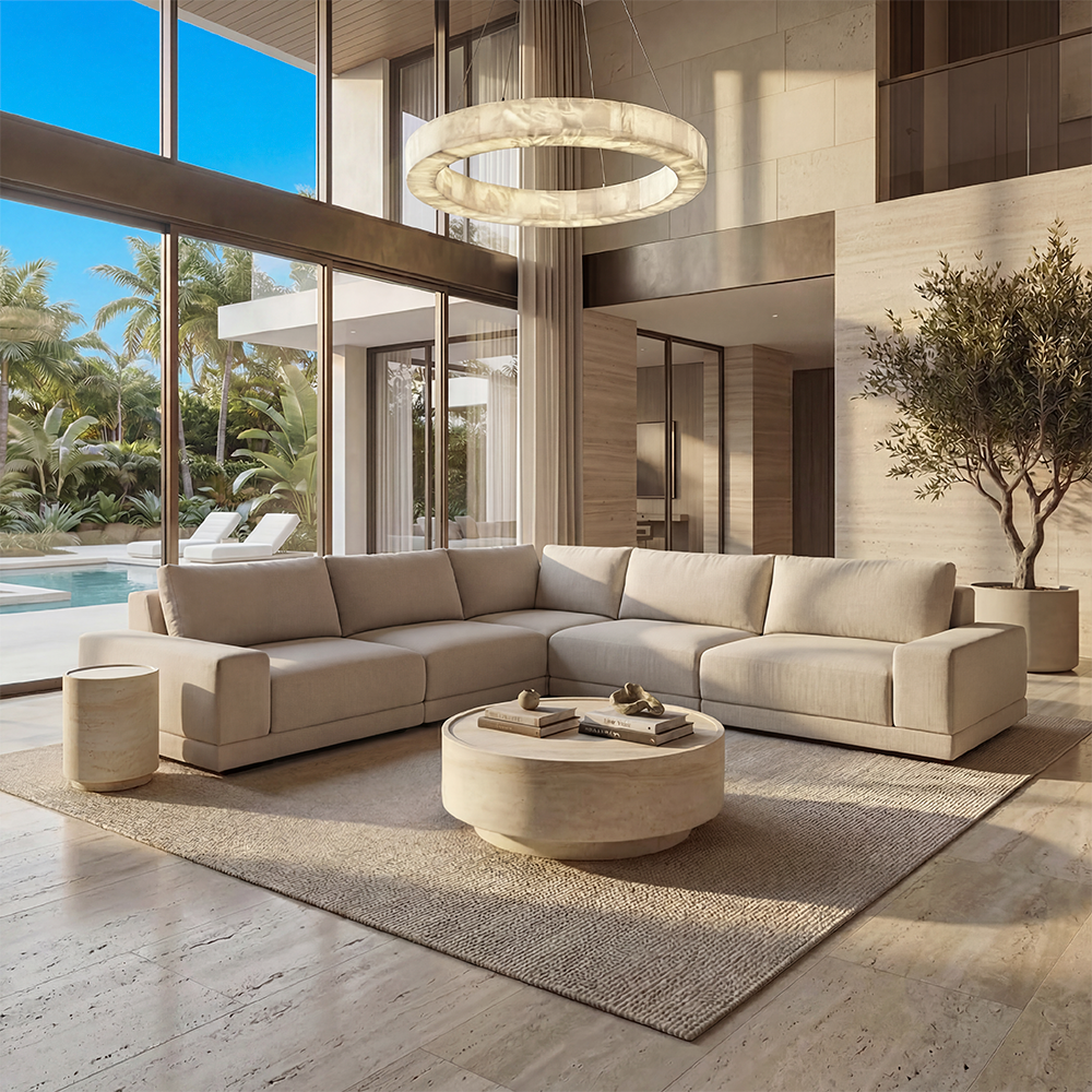 Corner Sectional Sofa in Beige with Modern Design
