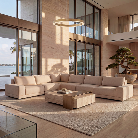 Large Beige Corner Sectional with Rounded Edges