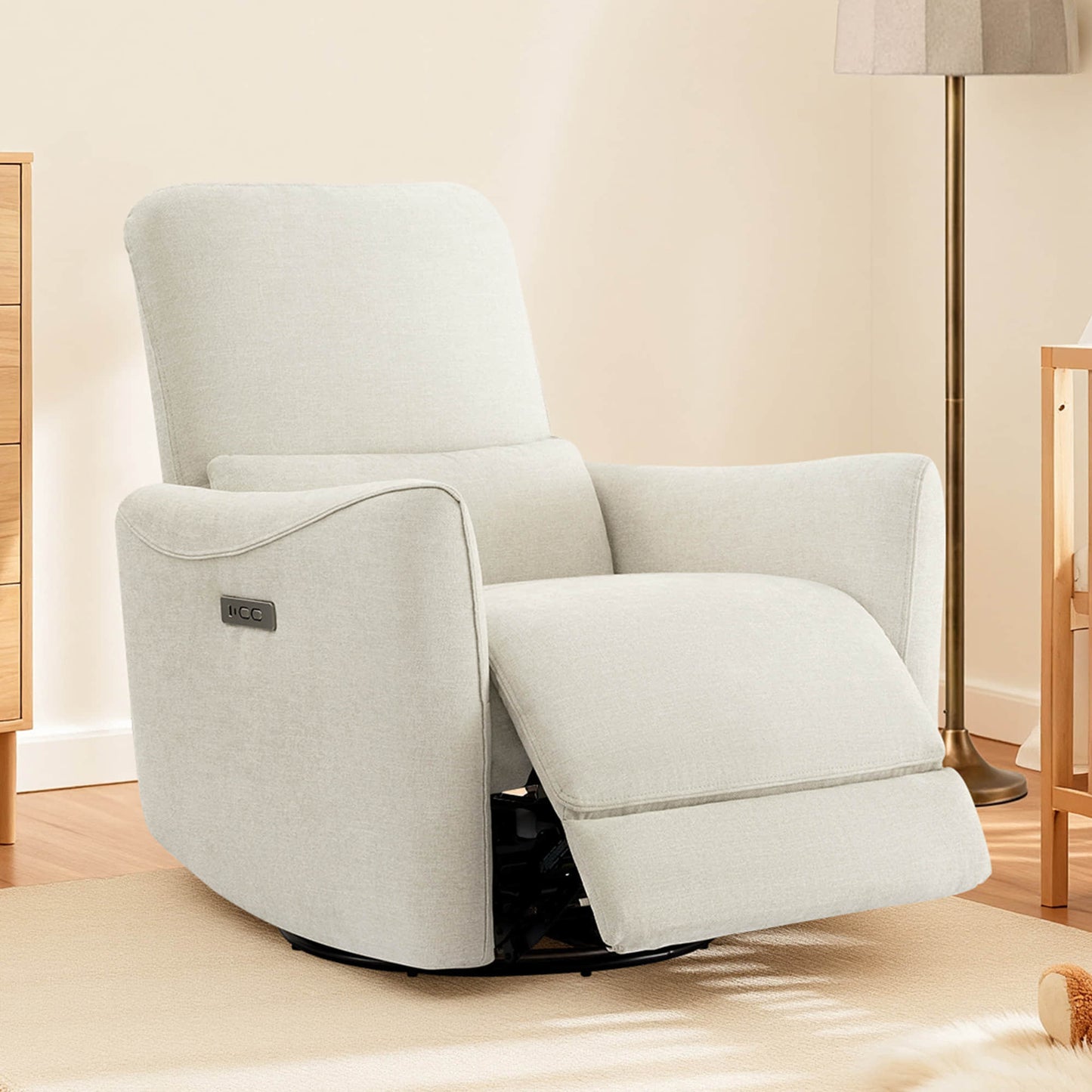 Modern Power Swivel Glider Recliner with Adjustable Headrest