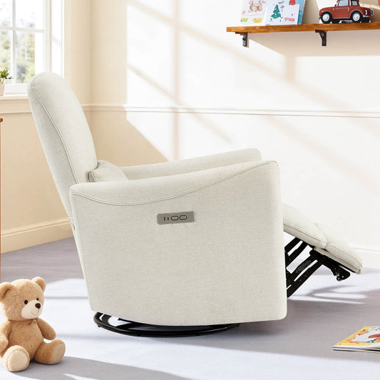 Modern Power Swivel Glider Recliner with Adjustable Headrest
