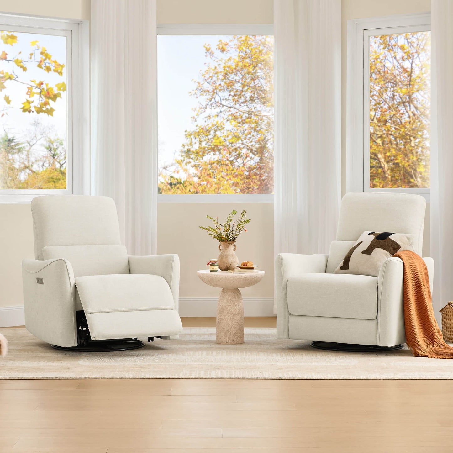 Modern Power Swivel Glider Recliner with Adjustable Headrest