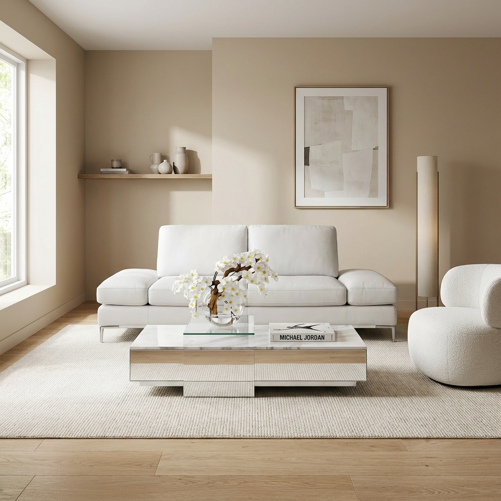 2 Seater Sofa in White with Clean Lines