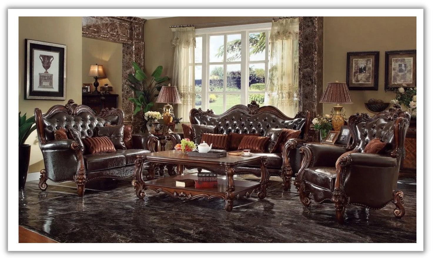Versailles Sofa in Velvet Fabric with 7 Cushions