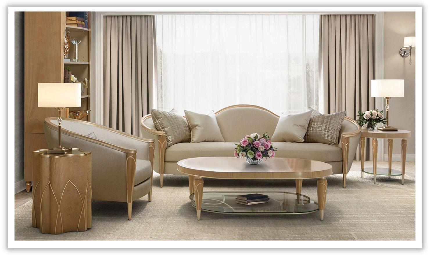 3-Seater Fabric Sofa with Curvy Arms in Villa Cherie Design