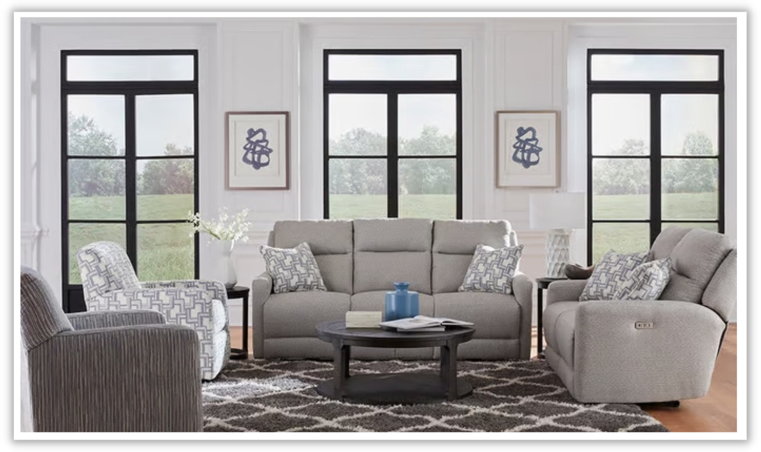3-Seater Fabric Power Recliner Sofa with Beige Upholstery