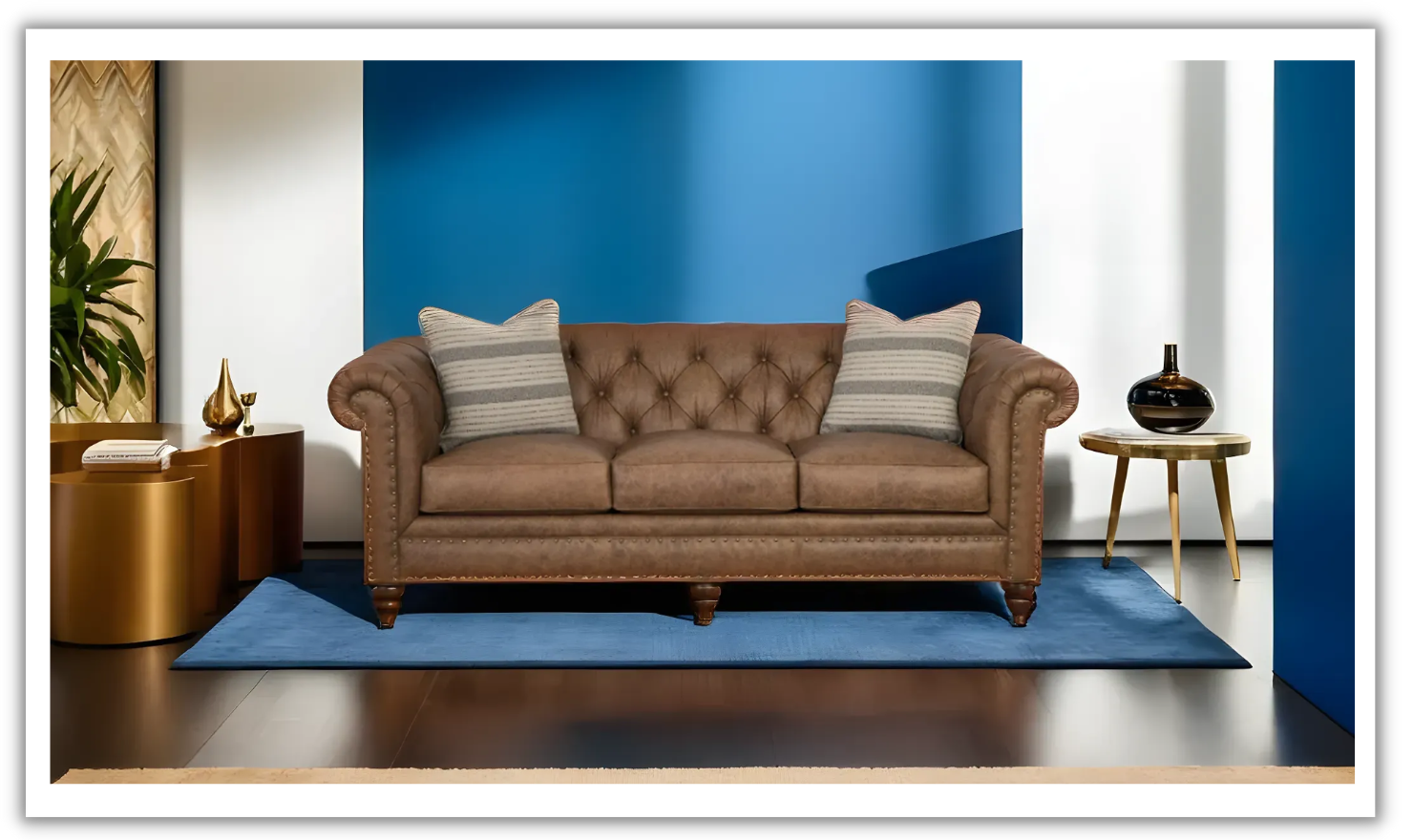 3-Seater Leather Sofa with Tufted Back Design