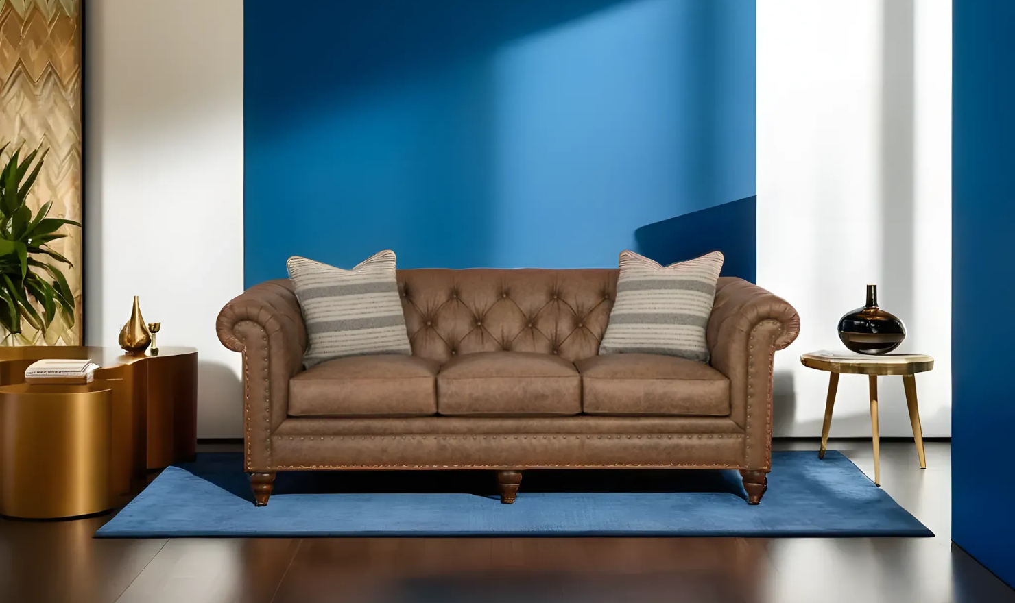 3-Seater Leather Sofa with Tufted Back Design