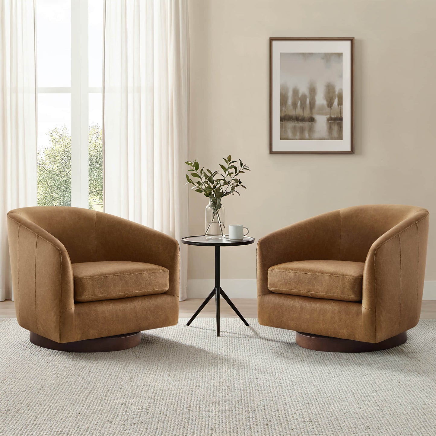 Modern Swivel Accent Chair with Soft Fabric Upholstery