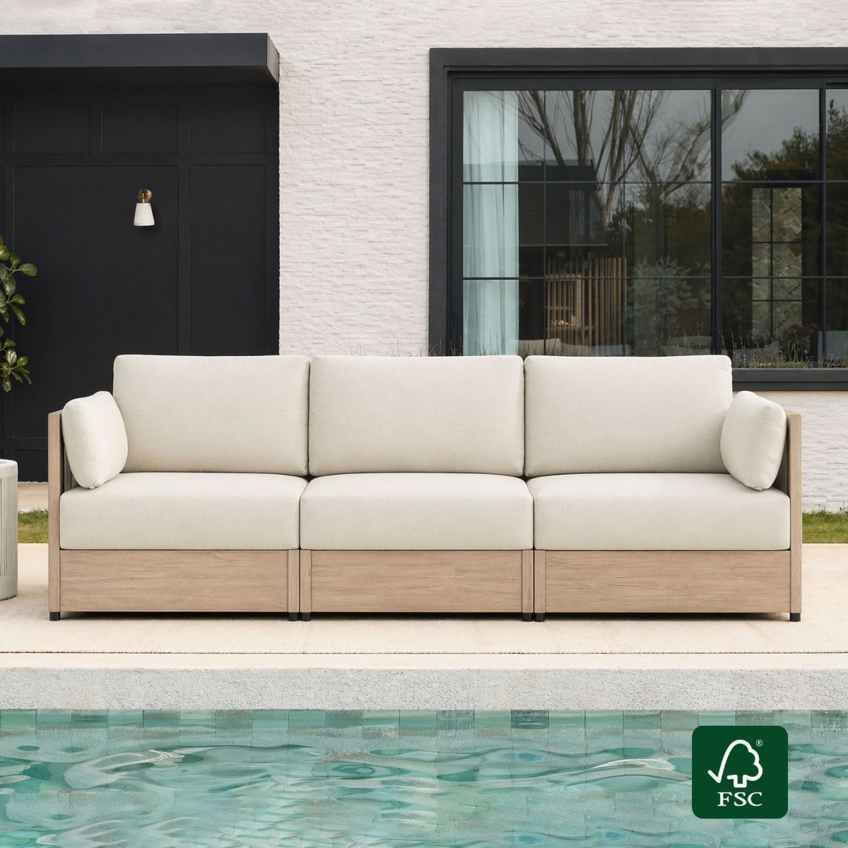Acacia Wood 3-Seat Outdoor Sofa with Rope Detailing