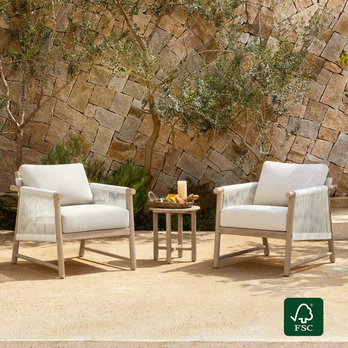 Acacia Wood Outdoor Bistro Set with Rope Detail