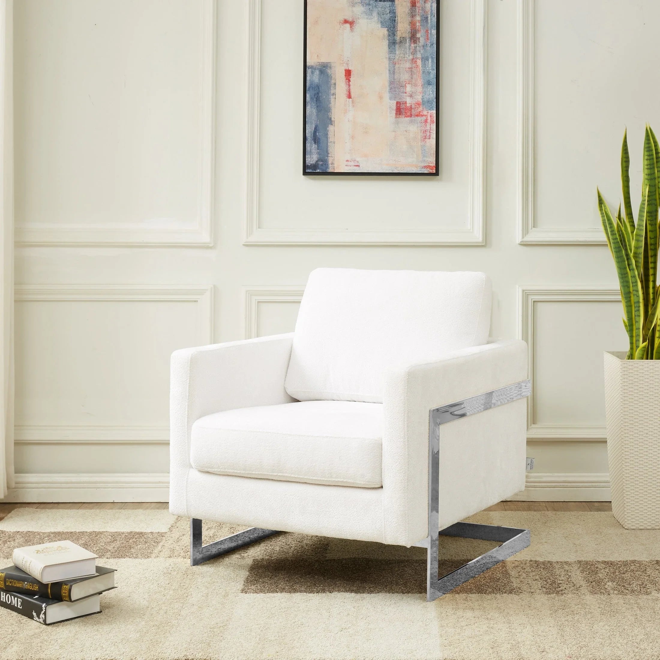 Accent Chair in Boucle with Black Stainless-Steel Frame
