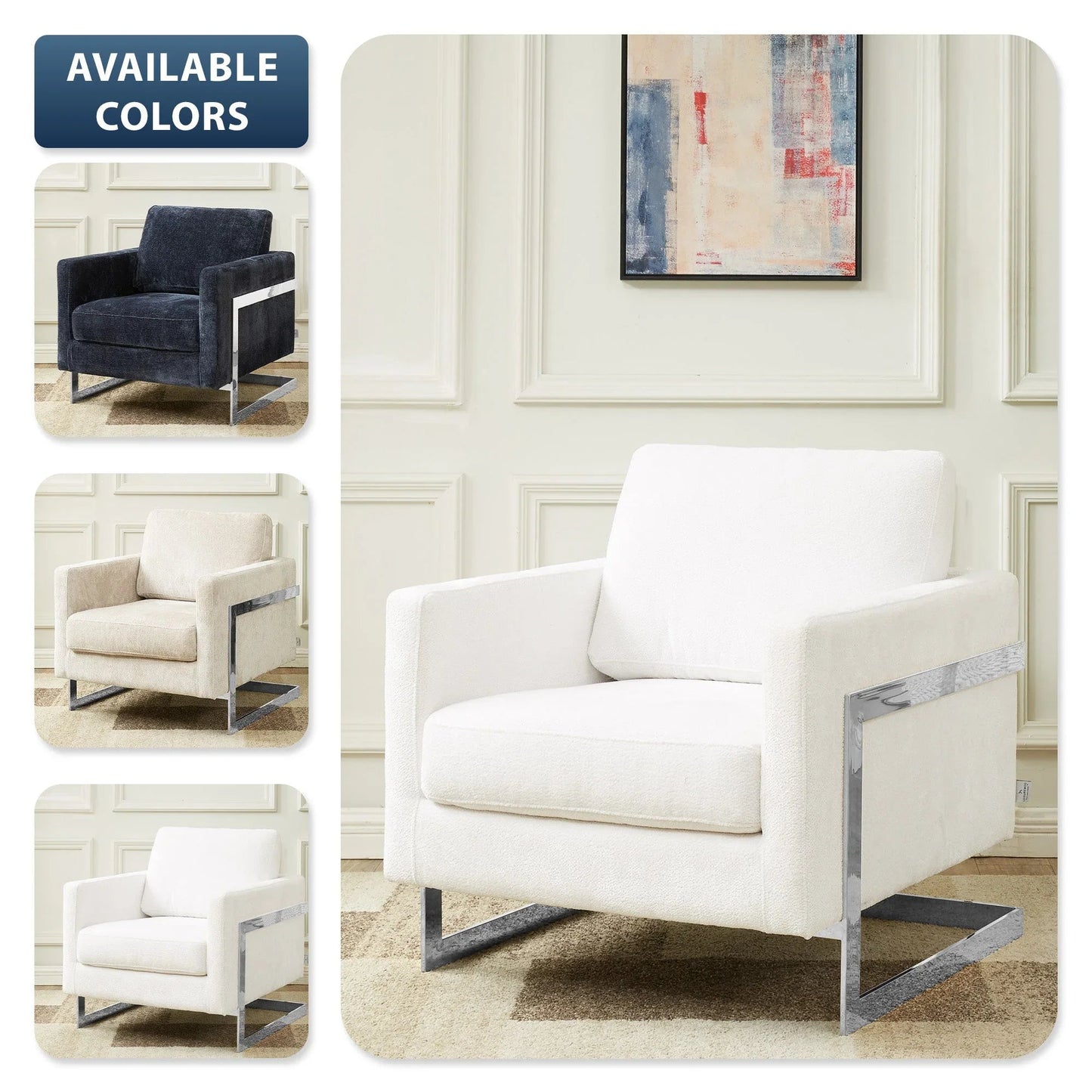 Accent Chair in Boucle with Black Stainless-Steel Frame