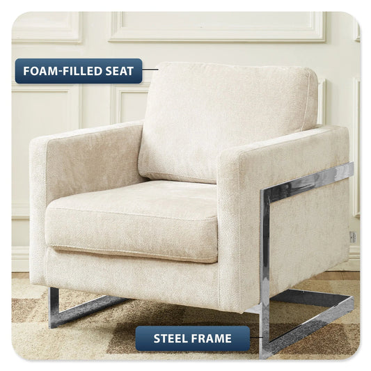 Accent Chair in Boucle with Black Stainless-Steel Frame