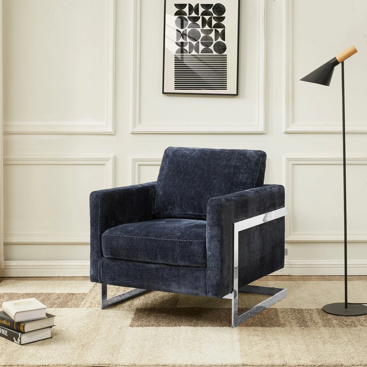 Accent Chair in Boucle with Black Stainless-Steel Frame