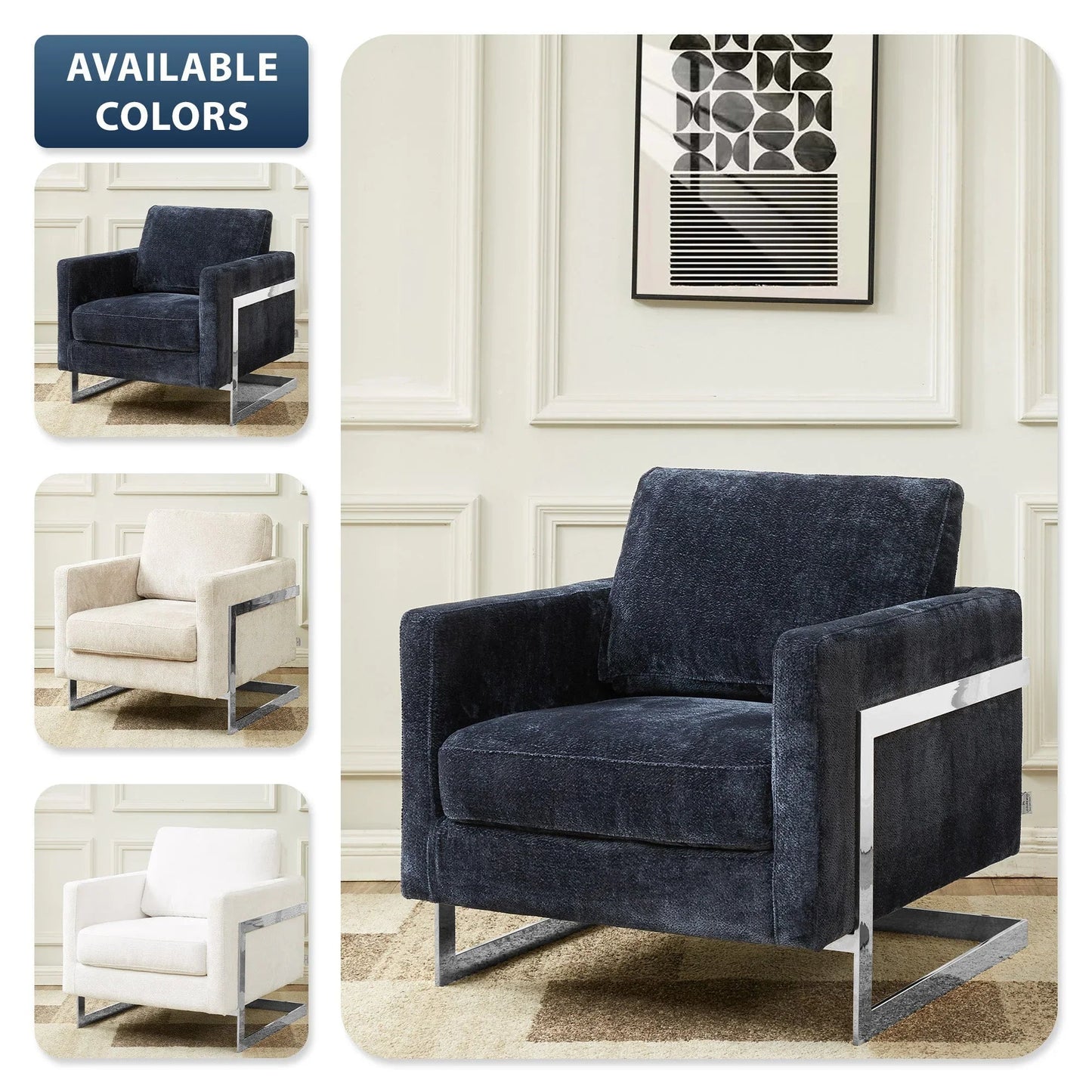 Accent Chair in Boucle with Black Stainless-Steel Frame