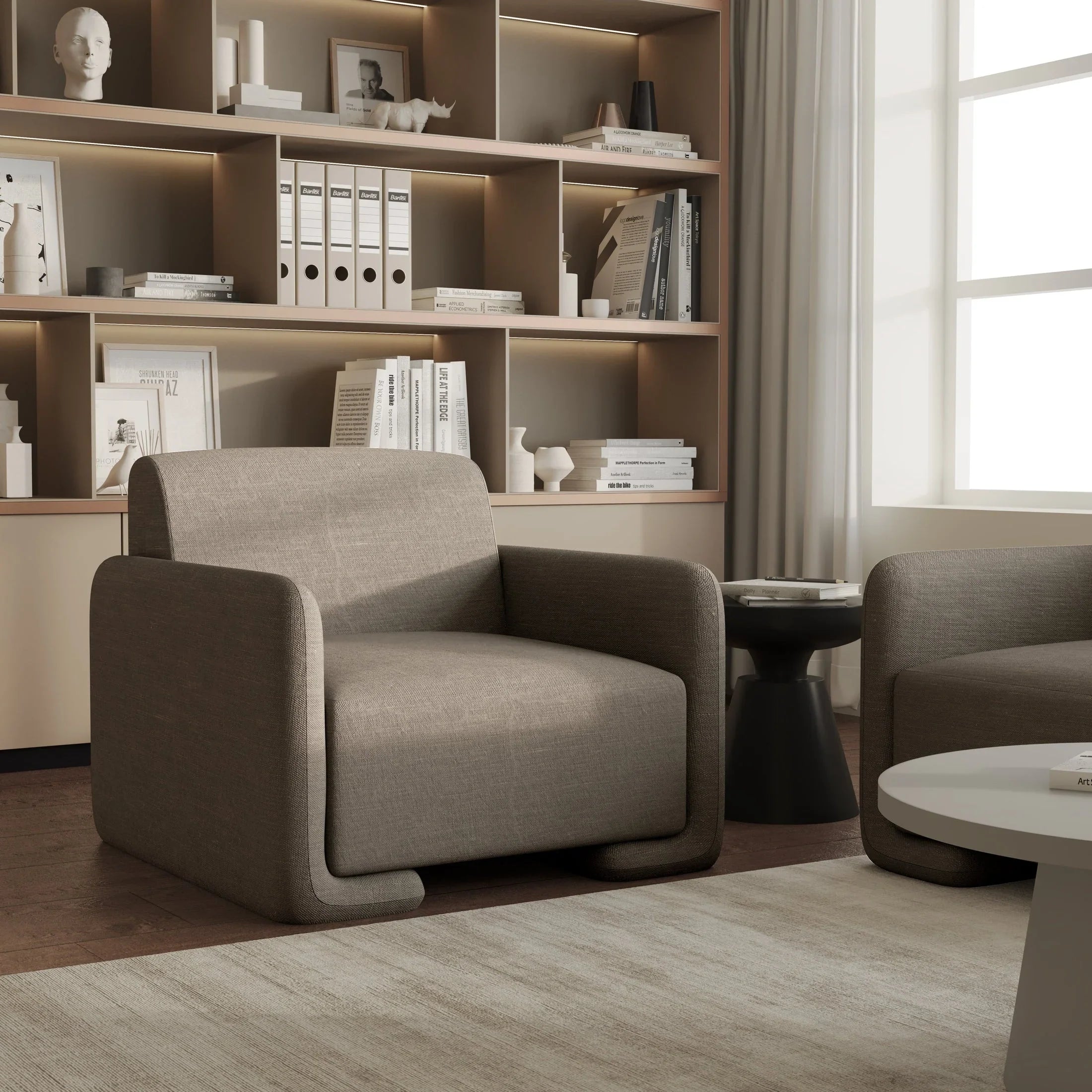Accent Chair in Linen Boucle with Pine Wood Frame