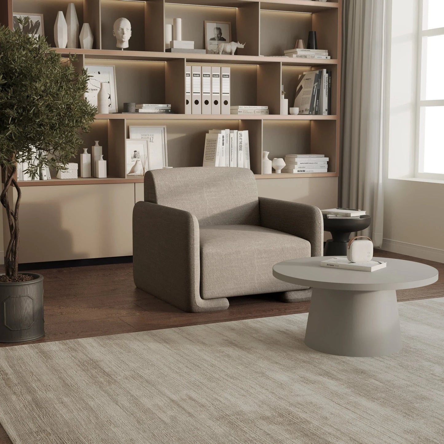 Accent Chair in Linen Boucle with Pine Wood Frame