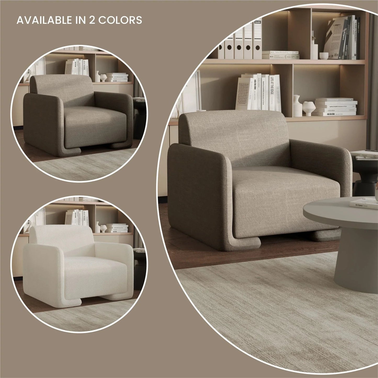 Accent Chair in Linen Boucle with Pine Wood Frame