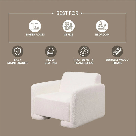 Accent Chair in Linen Boucle with Pine Wood Frame