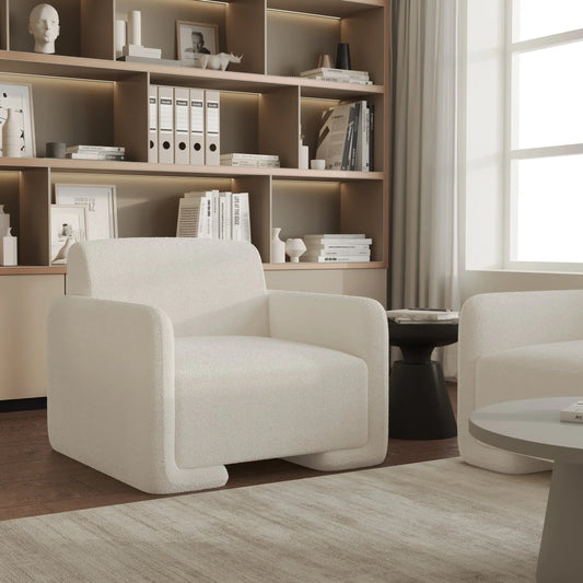 Accent Chair in Linen Boucle with Pine Wood Frame