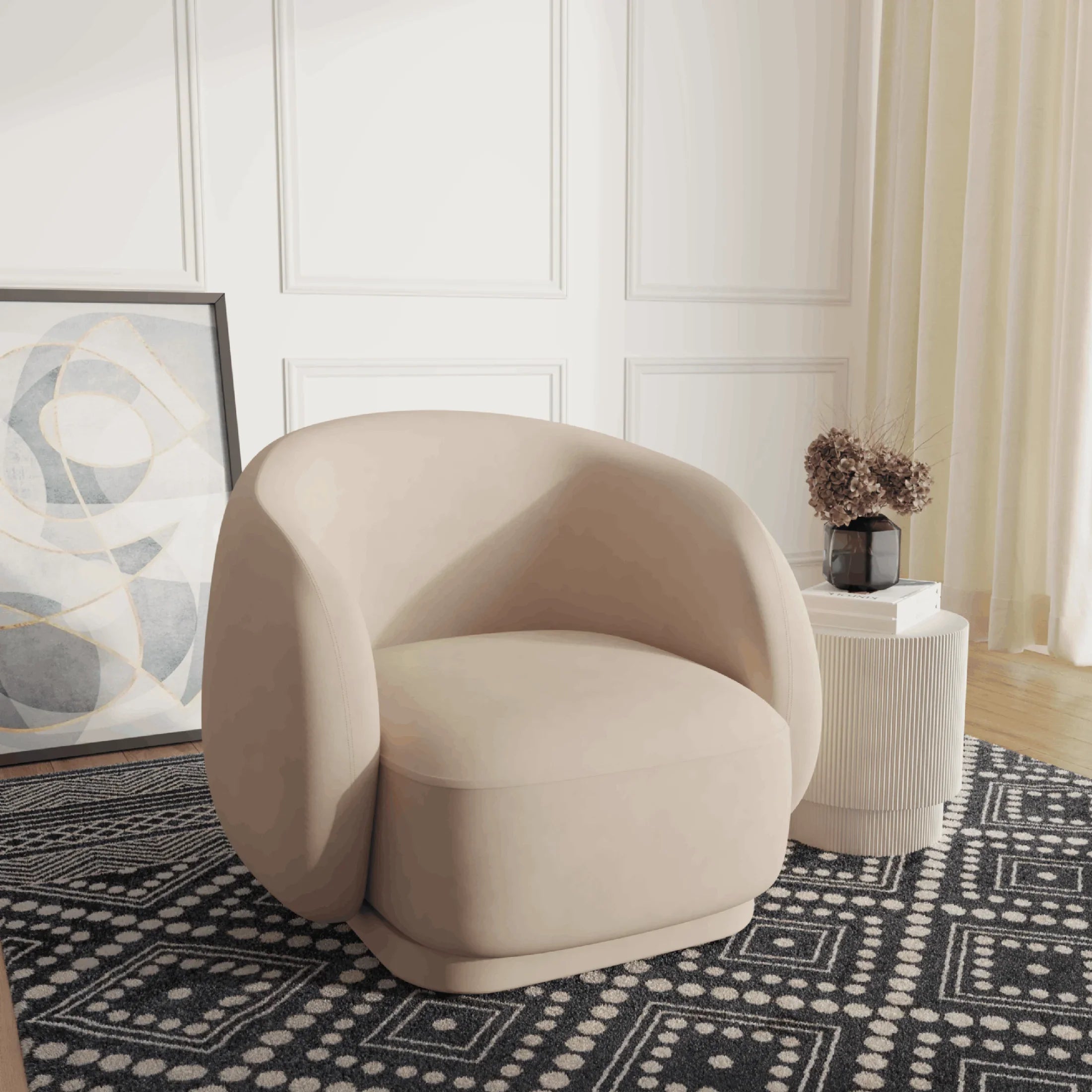 Accent Chair in Velvet with Padded Seat and Back