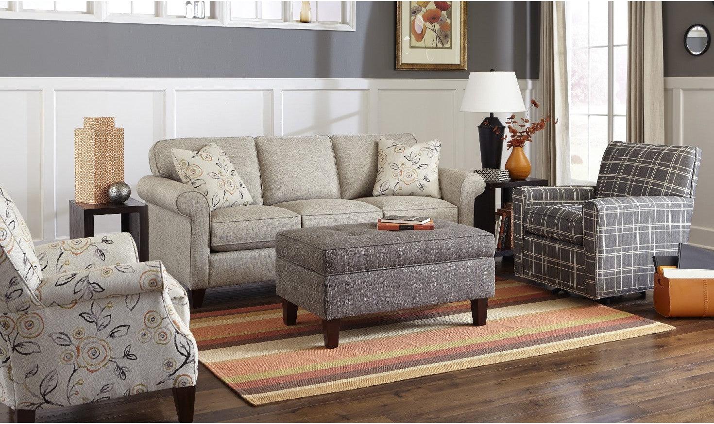 3-Seater Fabric Sofa with Rolled Arms in Adrian Design