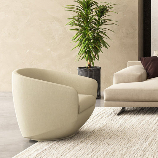 Lounge Chair in Off White with Curved Back Design