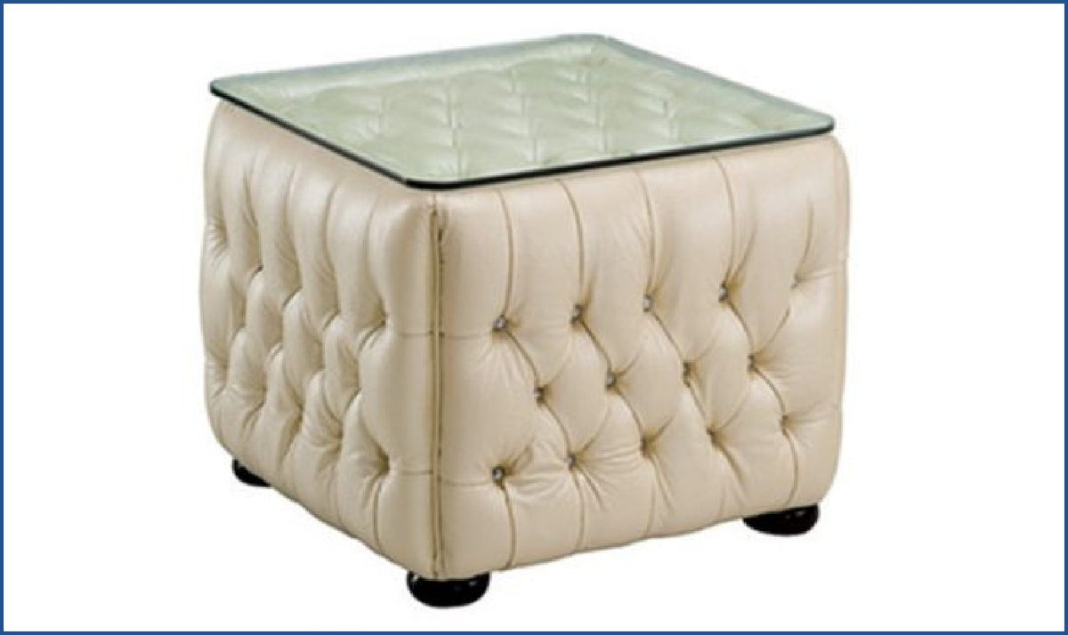 2-Seater Tufted Back Leather Sofa in Ivory