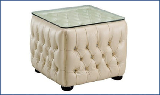 2-Seater Tufted Back Leather Sofa in Ivory