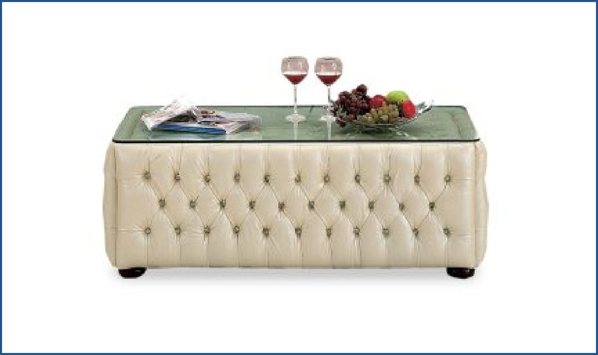 2-Seater Tufted Back Leather Sofa in Ivory