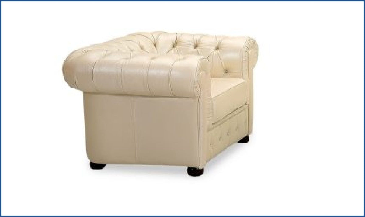 2-Seater Tufted Back Leather Sofa in Ivory