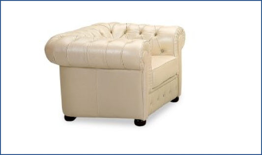 2-Seater Tufted Back Leather Sofa in Ivory