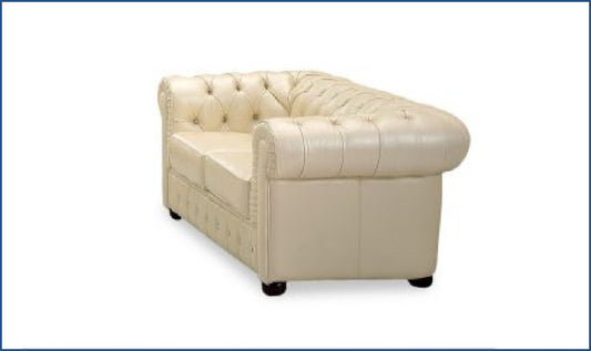 2-Seater Tufted Back Leather Sofa in Ivory