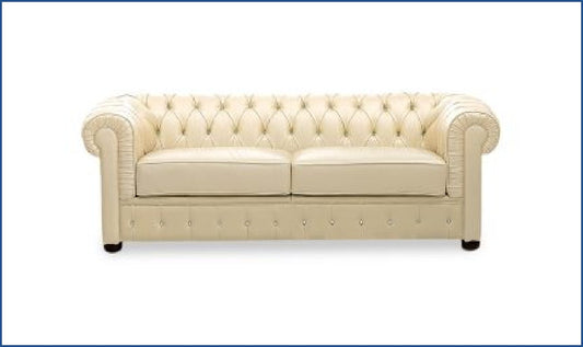 2-Seater Tufted Back Leather Sofa in Ivory