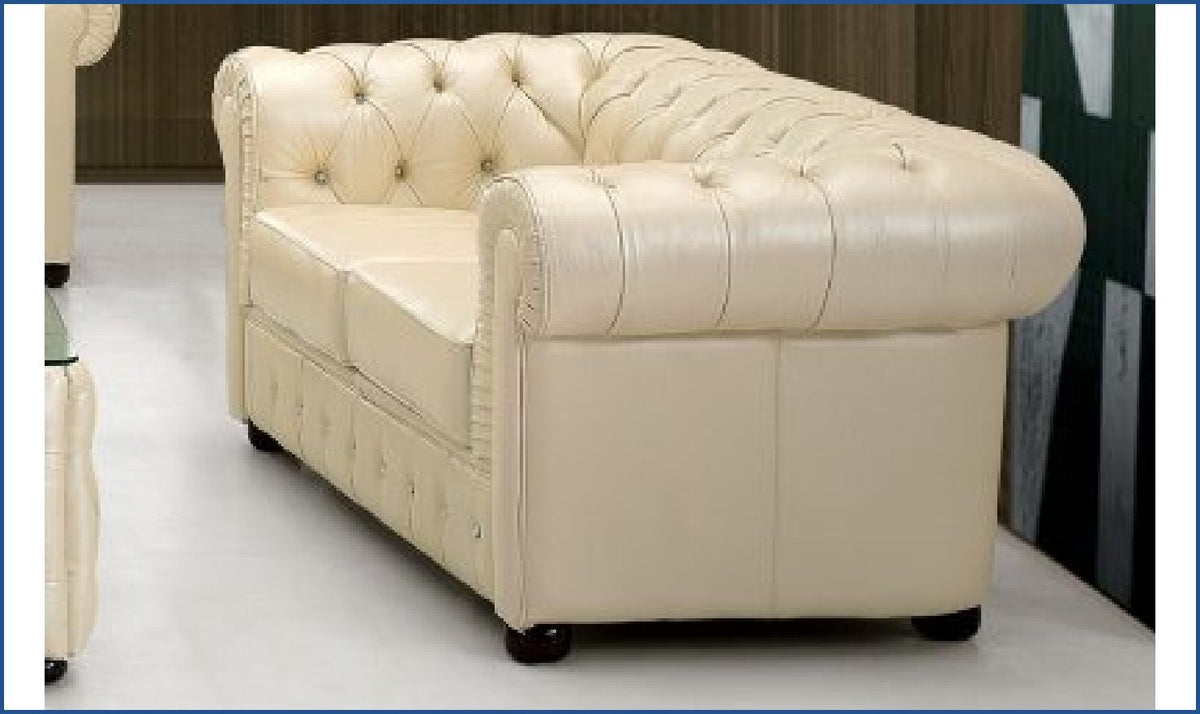 2-Seater Tufted Back Leather Sofa in Ivory