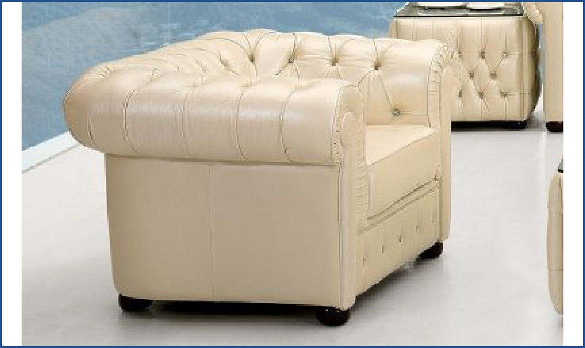 2-Seater Tufted Back Leather Sofa in Ivory