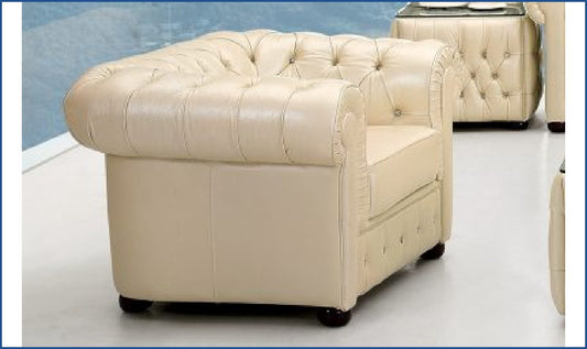 2-Seater Tufted Back Leather Sofa in Ivory