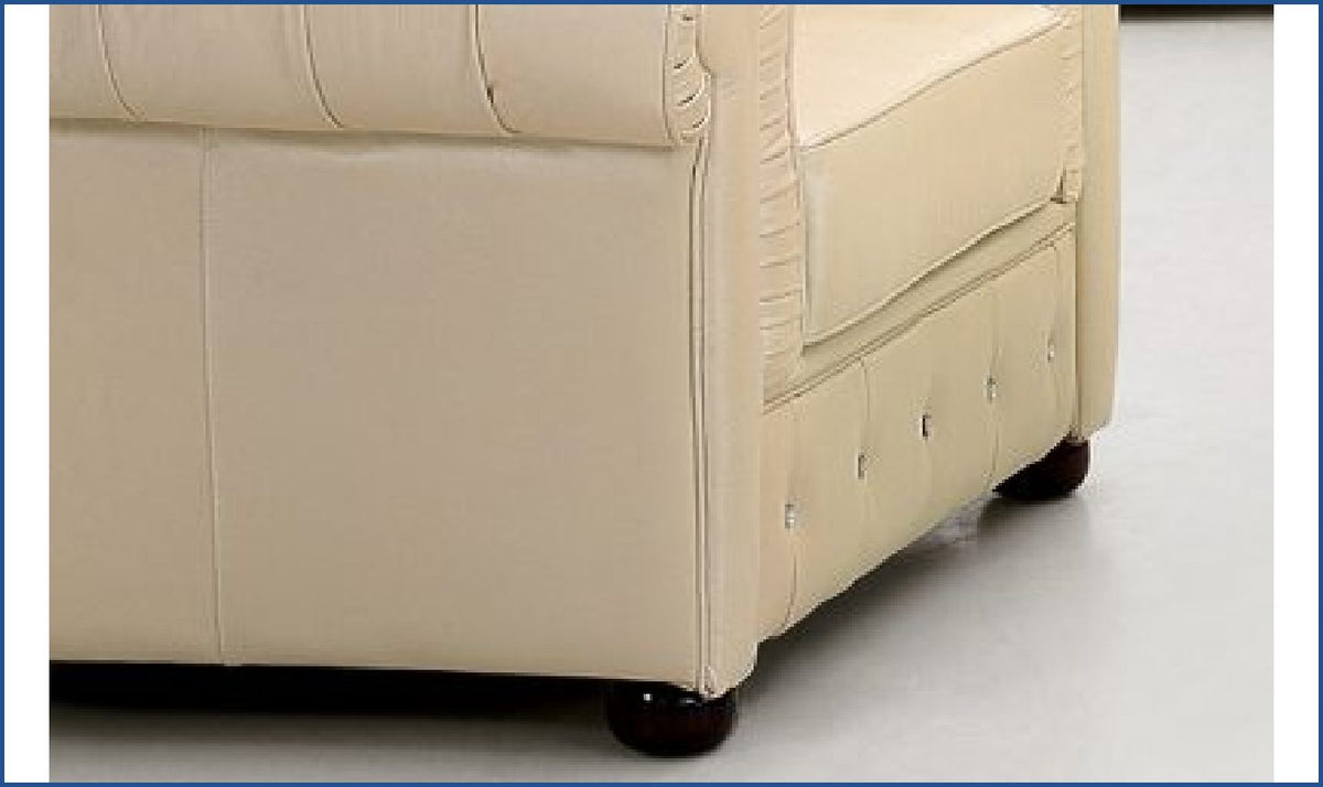 2-Seater Tufted Back Leather Sofa in Ivory
