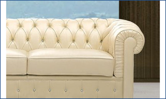 2-Seater Tufted Back Leather Sofa in Ivory