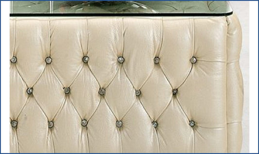 2-Seater Tufted Back Leather Sofa in Ivory